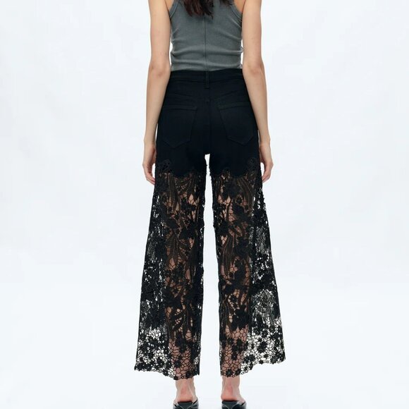 NWT Bayeas Lesley Black High Rise Lace Wide Leg Jeans with Rhinestones - Picture 10 of 12